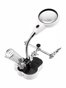 Третья рука для пайки, универсальный держатель на подставке с лупой 2 руки Орбита OT-INL61